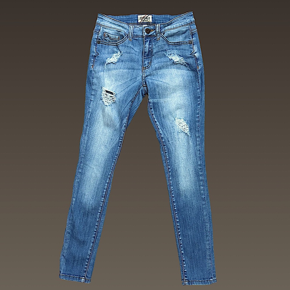 Denim Blvd Medium Wash Distressed‎ Skinny Jeans Sz 1